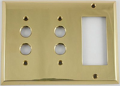 Polished Forged Brass Double Pushbutton/Single GFCI Switchplate
