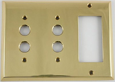 Polished Forged Unlacquered Brass Double Pushbutton/Single GFCI Switchplate