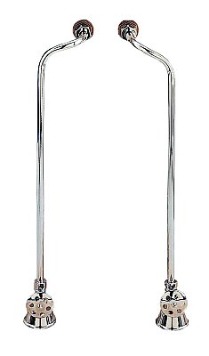 Solid Brass Leg Tub Offset Water Supply Lines For Bathtub - With Shut-Off Valves - Polished Chrome