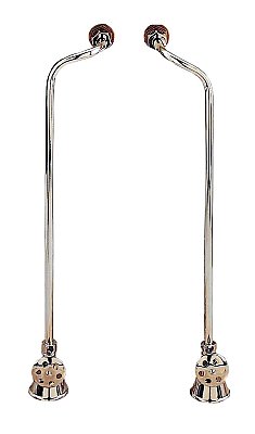 Solid Brass Leg Tub Offset Water Supply Lines For Bathtub - With Shut-Off Valves - Polished Nickel