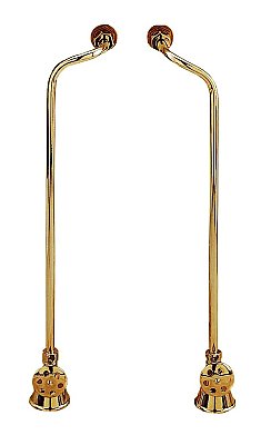 Solid Brass Leg Tub Offset Water Supply Lines For Bathtub - With Shut-Off Valves - Supercoat Brass