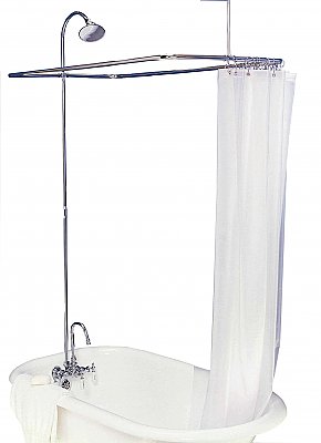 Solid Brass Leg Tub Shower Enclosure Set, 45" x 25" - with Faucet, Riser, & Shower Head - Polished Chrome