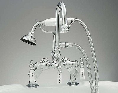 Solid Brass Deck Mount Gooseneck Faucet with Handheld Shower and Cradle - Multiple Finishes