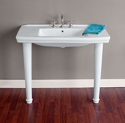 Streamlined Mid-Century Modern Large 39-3/4" Porcelain Console Sink and Legs