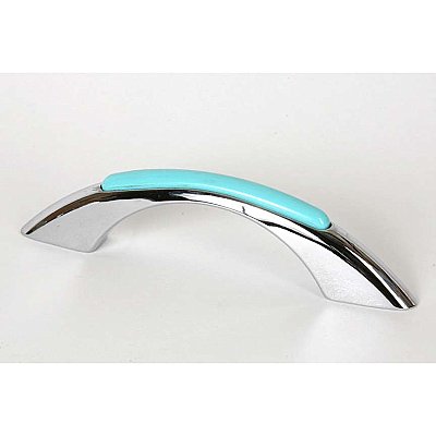 Retro Cabinet Pull - Robin's Egg Blue and Polished Chrome - 3 inches on center