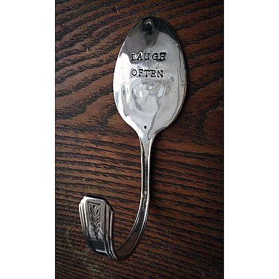 Repurposed Silverplate Spoon Hook- Laugh Often