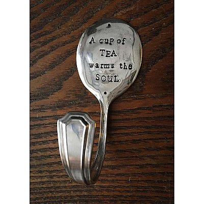 Repurposed Silverplate Spoon Hook- Cup of Tea