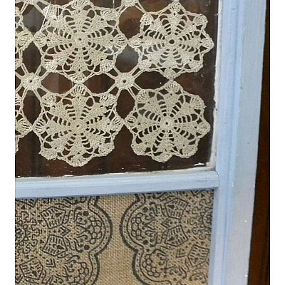 Repurposed Window Message Board, Doilies