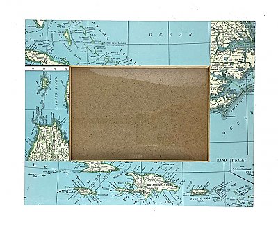 Repurposed Atlas Page Picture Frame- The Caribbean