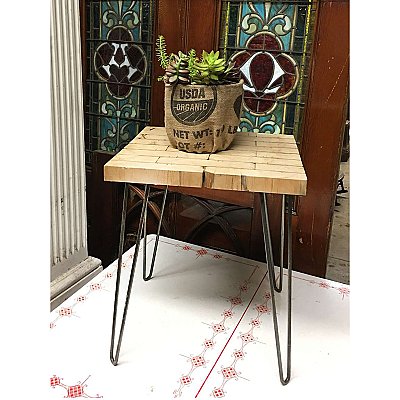Repurposed Wood End Table with Hairpin Legs