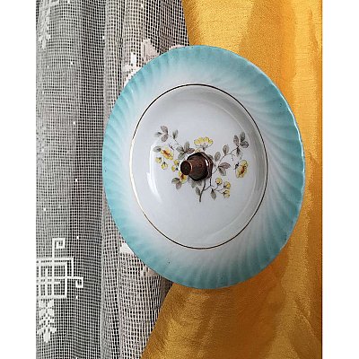 Repurposed Porcelain Plate Curtain Tieback- Blue