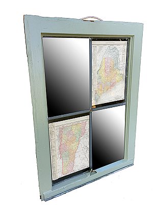 Repurposed Antique Leaded Glass Window - Wall Decor - Antique Maps of Maine and Vermont