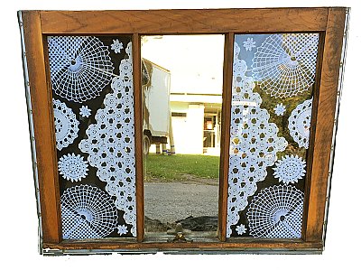 Repurposed Antique Window - Wall Decor - Antique Doilies Mirror