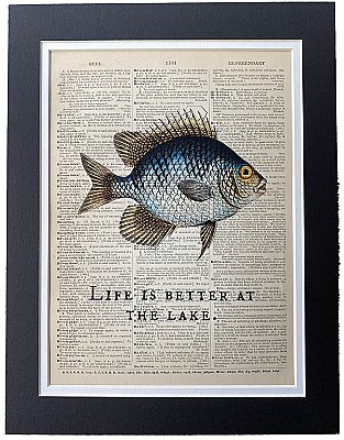 Repurposed Antique Dictionary Page Wall Decor - Fish - Life Is Better at the Lake