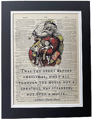 Repurposed Antique Dictionary Page Wall Decor - Santa Claus - Clement Moore - Twas the Night Before Christmas