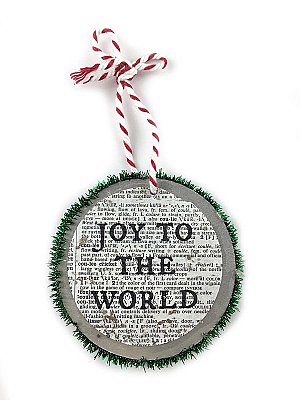 Vintage Dictionary Page Recycled into Holiday Ornament - Santa Claus - Joy To The World
