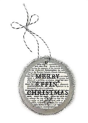 Vintage Dictionary Page Recycled into Holiday Ornament - Skull - Merry Effing Christmas