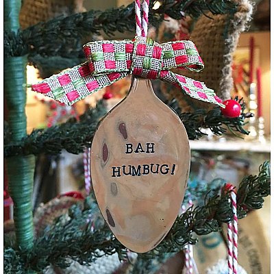 Vintage Silverplate Spoon Holiday Ornament - Bah Humbug!