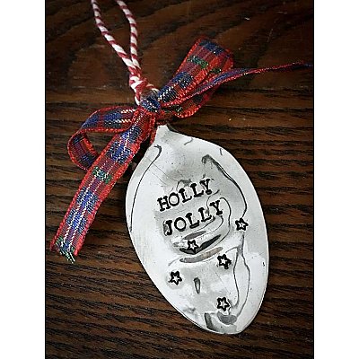 Vintage Silverplate Spoon Holiday Ornament - Holly Jolly