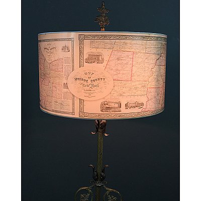 14" Diameter Drum Lamp Shade with Historic Map of Monroe County New York 1852
