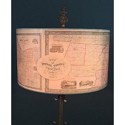 14" Diameter Drum Lamp Shade with Historic Map of Monroe County New York 1852