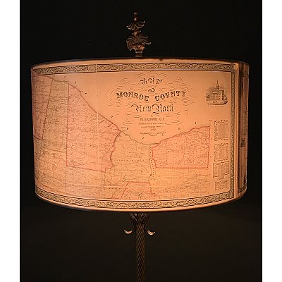 14" Diameter Drum Lamp Shade with Historic Map of Monroe County New York 1852
