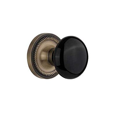 Complete Door Hardware Set - with Rope Rosette with Black Porcelain Knob