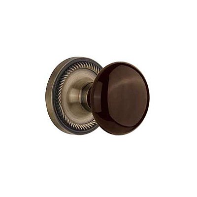 Complete Door Hardware Set - with Rope Rosette with Brown Porcelain Knob