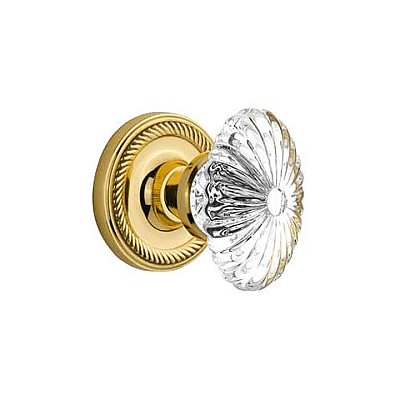 Complete Door Hardware Set - with Rope Rosette with Oval Fluted Crystal Knob