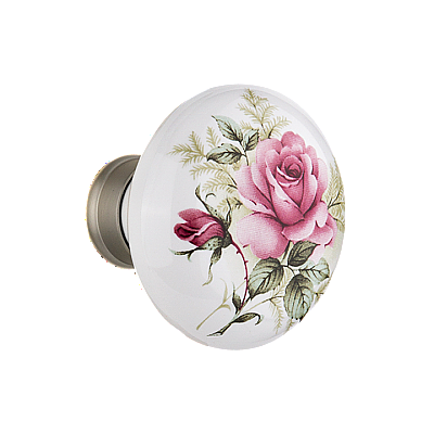 White Rose Porcelain Door Knob Pair