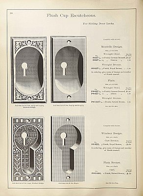 Antique Set of Double Sliding/ Pocket Door Flush Pulls in "Montello" Design by Reading Hardware Co - Circa 1897