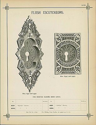Antique Double Sliding/ Pocket Door Lock Set in "Kahala" Design by Russell & Erwin Co. - Circa 1882
