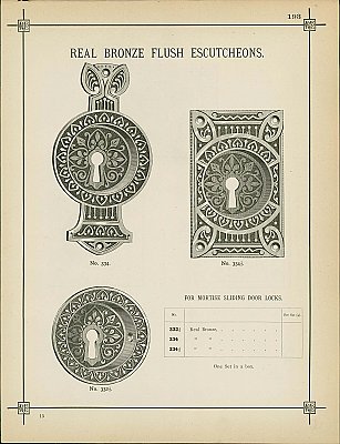 Antique Cast Bronze Pocket Door Flush Escutcheon Pull by Russell & Erwin - Circa 1887