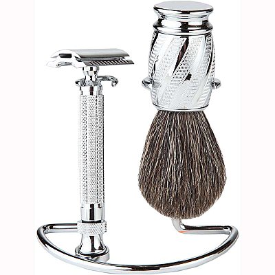 Safety Razor Shaving Set - Chrome 3 Piece Set
