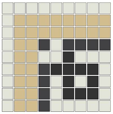 Ginko Tree Outside Corner Border Tile in White/Black/Light Yellow, Green, Red - 3/4" Square Tiles - Sold Per Sheet