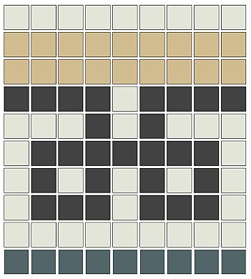 Ginko Tree Straight Border Tile in White/Black/Light Yellow, Green, Red - 3/4" Square Tiles - Sold Per Sheet