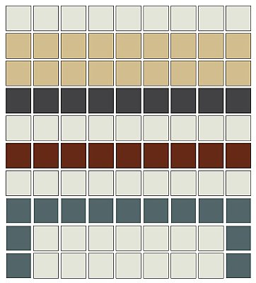 Ginko Tree Straight Border Tile in White/Black/Light Yellow, Green, Red - 3/4" Square Tiles - Sold Per Sheet