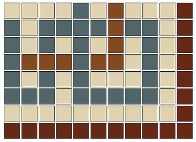 Doric Greek Key Inside Corner Border Tile in Caramel, Cream, Green, Red - 3/4" Square Tiles - Sold Per Sheet