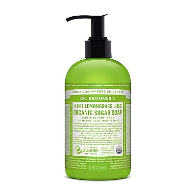 Dr. Bronner's Organic Lemongrass Lime Sugar Soap Liquid Soap With Pump - 12 Ounce