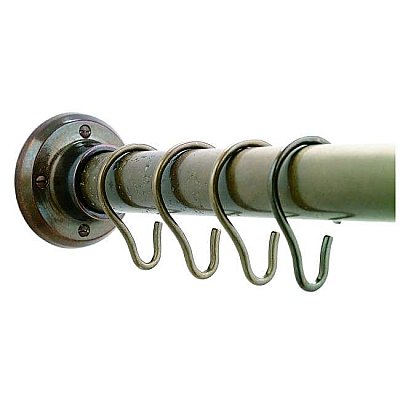 Solid Bronze Shower Curtain Rod and Bracket with Hooks - Multiple Finishes Available