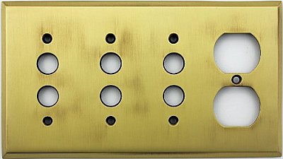 Antique Brass Triple Pushbutton/ Single Duplex Forged Switchplate