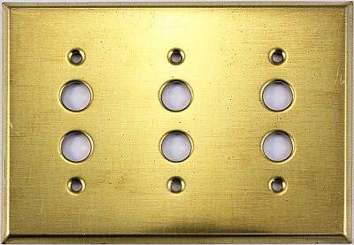Raw Brass Triple Pushbutton Switchplate