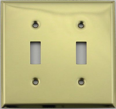 Polished Brass Double Toggle Switchplate, Stamped Brass