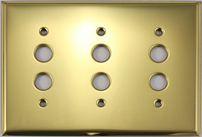 Polished Brass Triple Pushbutton Switchplate, Stamped Brass