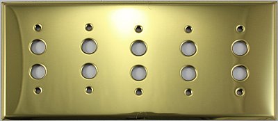 Polished Brass Five Pushbutton Switchplate, Stamped Brass