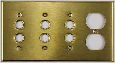 Satin Brass Triple Pushbutton / Single Duplex Switchplate