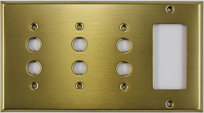 Satin Brass Triple Pushbutton / Single GFCI Switchplate