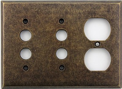 Aged Antique Brass Double Pushbutton/ Single Duplex Forged Switchplate