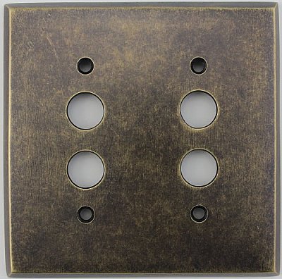 Aged Antique Brass Double Pushbutton Forged Switchplate