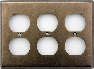 Aged Antique Brass Triple Duplex Switchplate